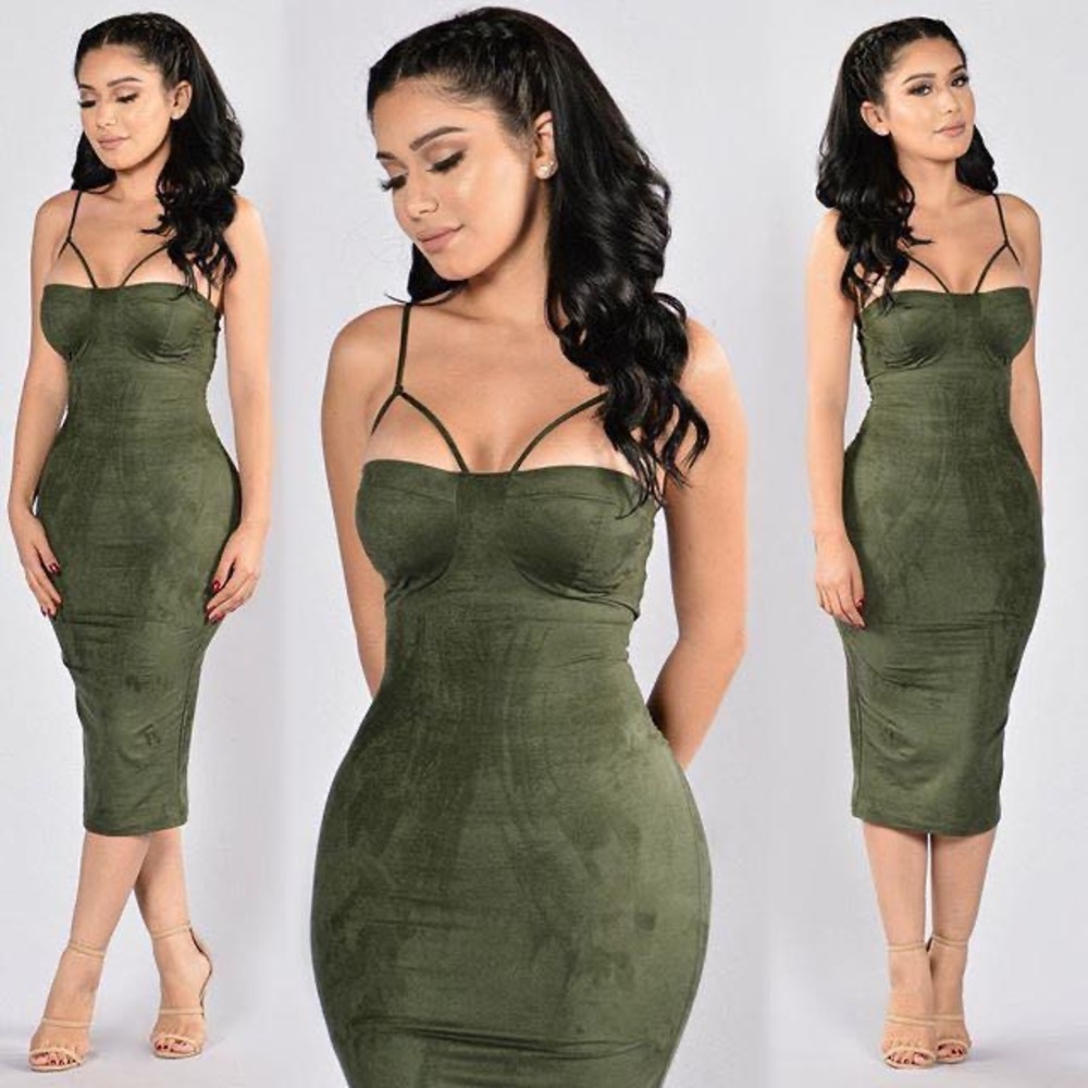 Fashion Nova Rich Like Suede Dress (Olive)